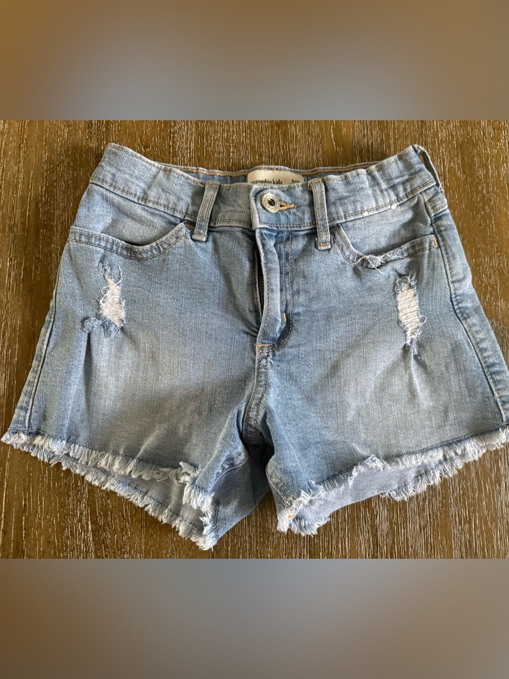 abercrombie kids light wash distressed denim shorts